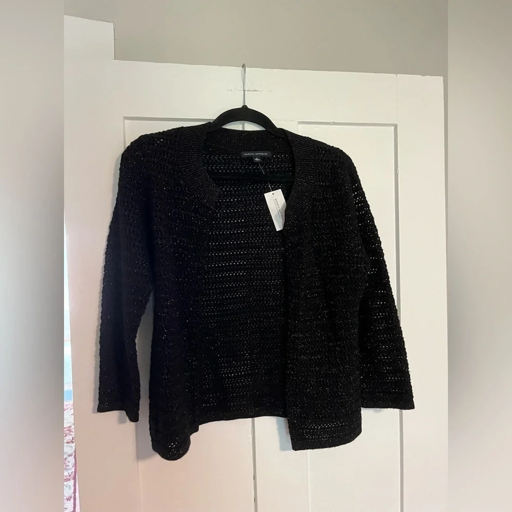 NWT Banana Republic 3/4 Sleeve Black and Gold Sparkle Cardigan Formal Small